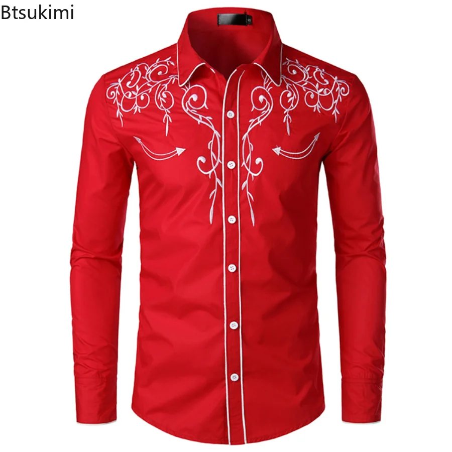 Top Trends: New2023 Men's Fashion Embroidered Shirt Western Style Club Party Wedding Long Sleeve Shirts For Men Lapel Single -breasted Shirt Shoppable Styles