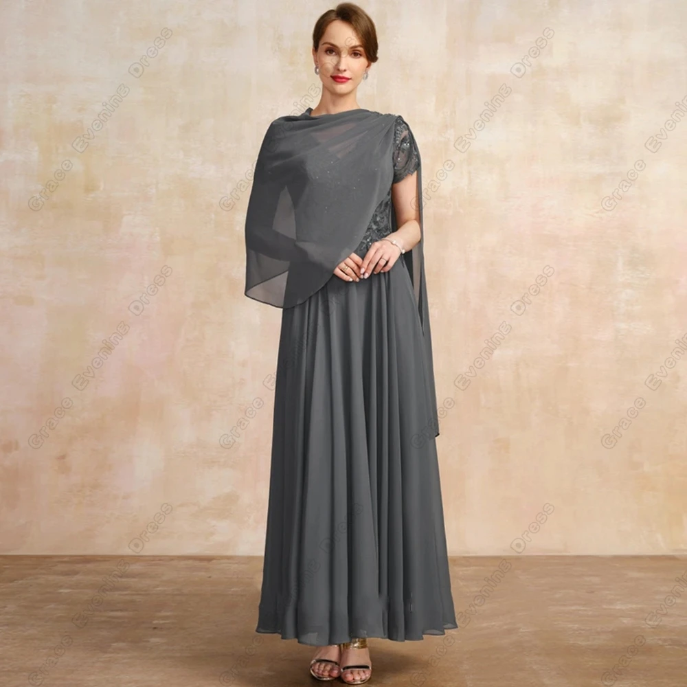 Top Trends: Grey Chiffon Mother Of Bride Dresses With Lace Short Sleeve Ankle Length Wedding Party Dresses For Womne 2023 Vestidos De Noche Shoppable Styles