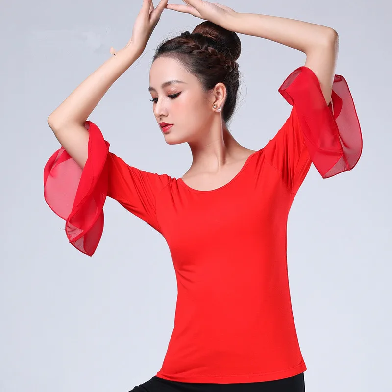 Top Trends: 2023 NEW Autumn Half Sleeve Adult Women International Ballroom Costume Modern Latin Dance Top Lady Sexy Dancewear T-shirt Shoppable Styles - Image 3