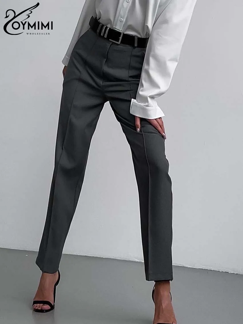 Top Trends: Oymimi Elegant Grey Office Women Pants Fashion Simple High Waisted Trousers Casual Straight Ankle-Length Pants Female Clothing Shoppable Styles