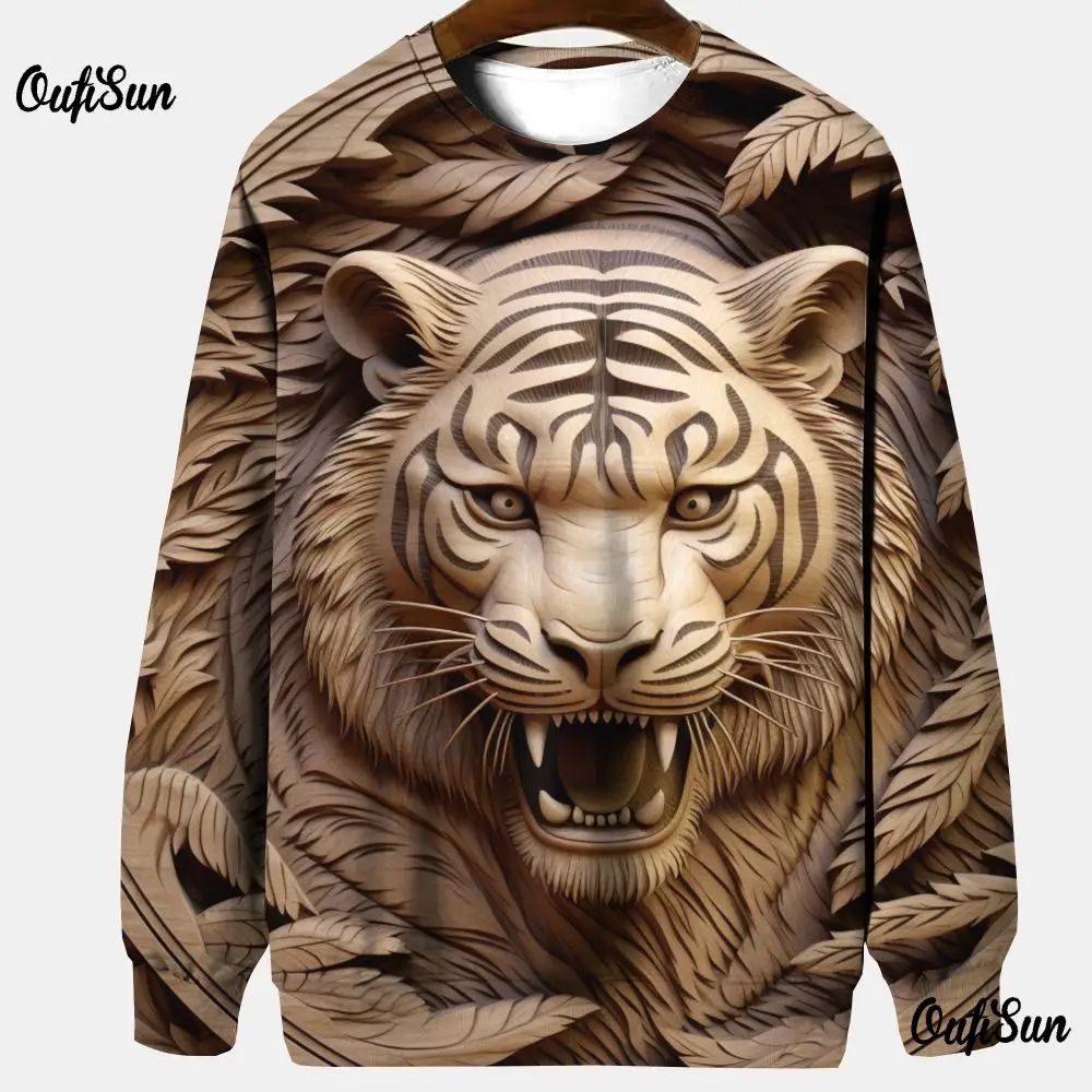 Top Trends: 3D Tiger Sweatshirt For Men Long Sleeve Tops Animal Graphic Clothing Oversized O Neck Pullover Fashion Designer Men&#039;s Sweatshirt Shoppable Styles