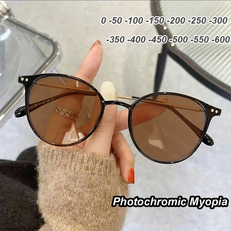 Top Trends: Smart Photochromic Near Sight Glasses Vintage Anti Blue Light Round Myopia Eyeglasses Outdoor Goggle Eyewear Diopter 0 To -6.0 Shoppable Styles