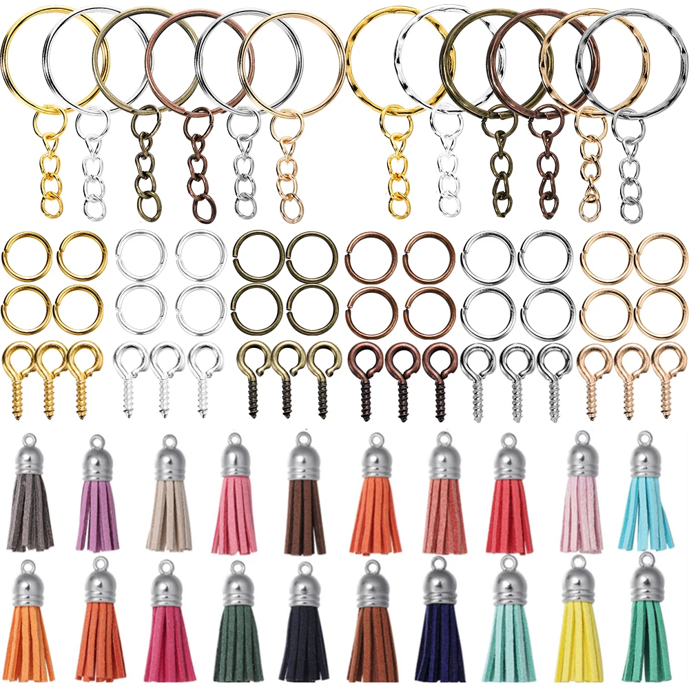 Top Trends: 110Pcs Jewelry Making Kits Keychain Leather Tassels Open Jump Ring Eye Pin Set For DIY Resin Pendant Keyrings Jewelry Supplies Shoppable Styles