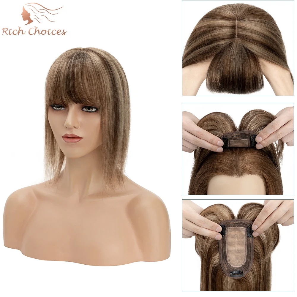 Top Trends: Rich Choices Hair Toppers For Women Real Human Hair Topper With Bangs 150% Density 7 * 13CM Silk Base Clip In Top Hair Pieces Shoppable Styles