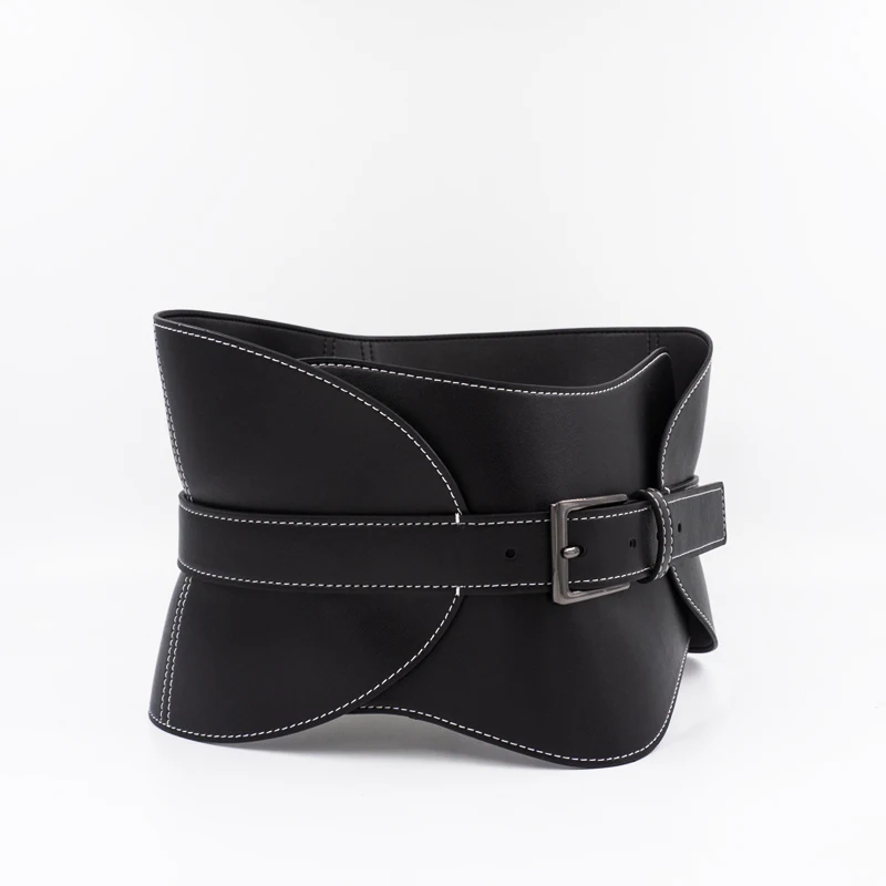 Top Trends: Top-stitched Waist Seal Leather Women's Wide Waistband Black Pin Buckle Fashion Soft Leather Dress Decorative Belt Shoppable Styles