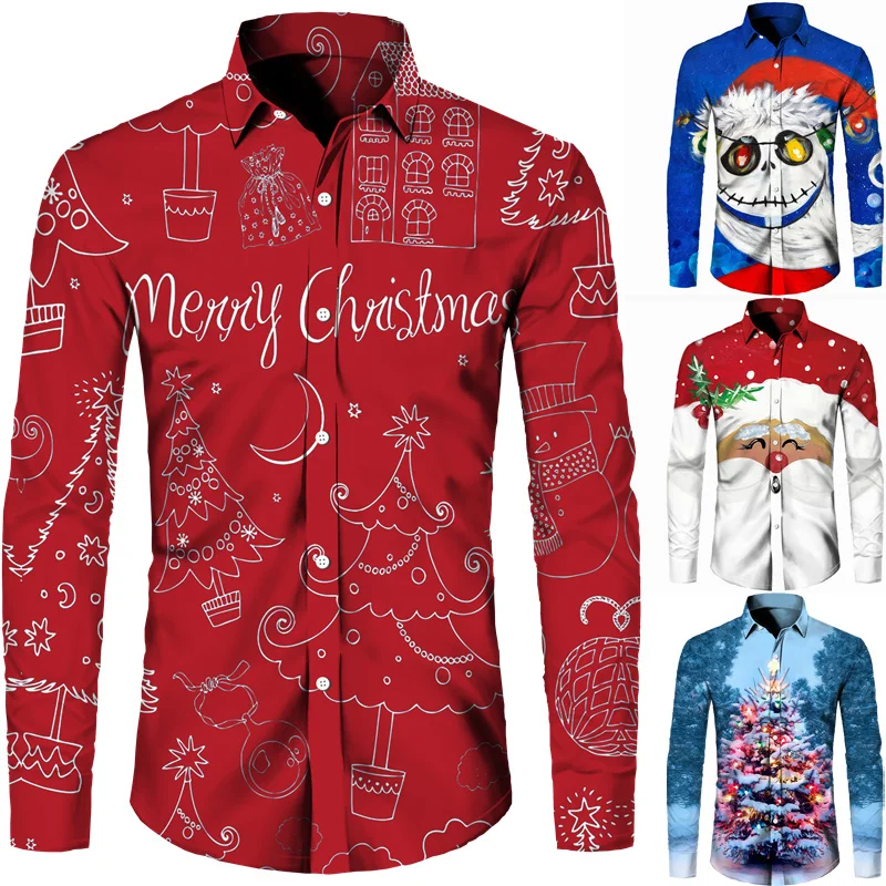 Top Trends: New Year Christmas Theme Santa Claus Shiny 3D Printed Men&#039;s Shirts Long Sleeve Blouse Y2k Fashion Holiday Party Tops Clothing Shoppable Styles