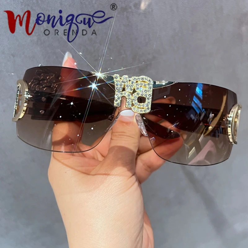 Top Trends: Luxury Punk Sports Sunglasses Women Brand Designer Wang Letter Y2K One Piece Sun Glasses Men Goggle Fashion Shades UV400 Shoppable Styles