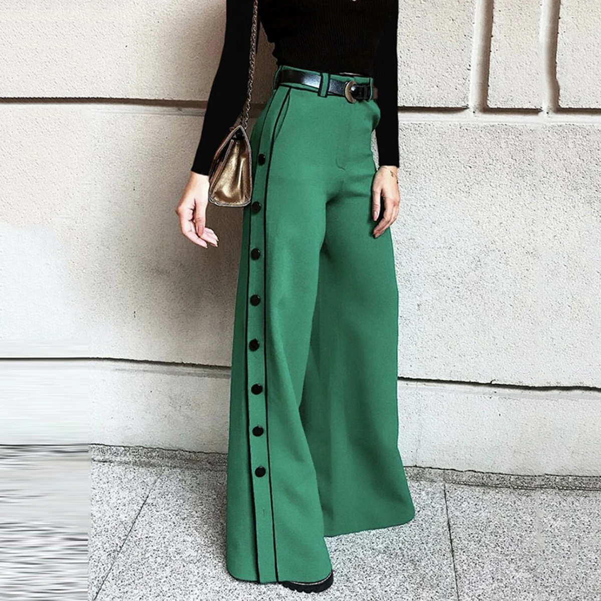 Top Trends: Yeezzi Urban Female Fashion Button Zipper High Waist Wide Leg H-Line Pants Spring Autumn Causal Green Trousers Women 2023 New Shoppable Styles