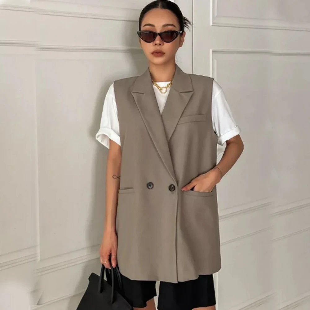 Top Trends: Double Breasted Female Vest Best Women Women&#039;s Loose Sleeveless Jacket Lapel Collar New In Outerwears Top Zevity Vests Jackets Shoppable Styles