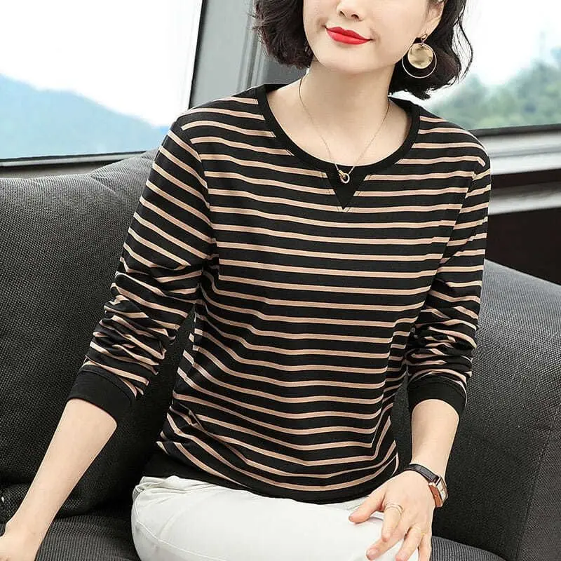 Top Trends: Fashion O-Neck Printing Loose Striped T-Shirt Women's Clothing 2022 Autumn New Casual Pullovers Tops Korean Oversized T-shirt Shoppable Styles