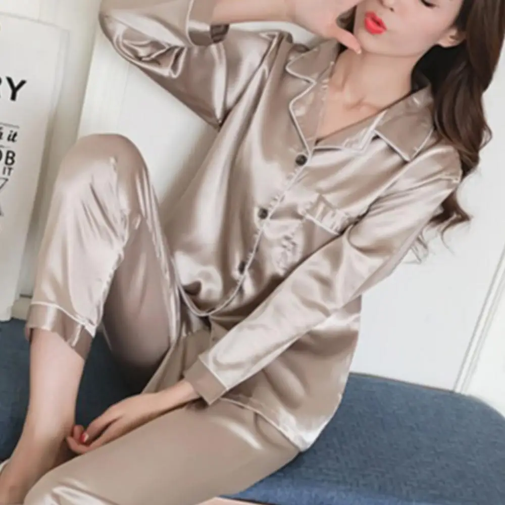 Top Trends: 2 Pieces Women Silk Satin Pajamas Pyjamas Set Sleepwear Pijama Winter Long Sleeve Tops Pants Set Loungewear Pyjama Pour Femme Shoppable Styles - Image 6