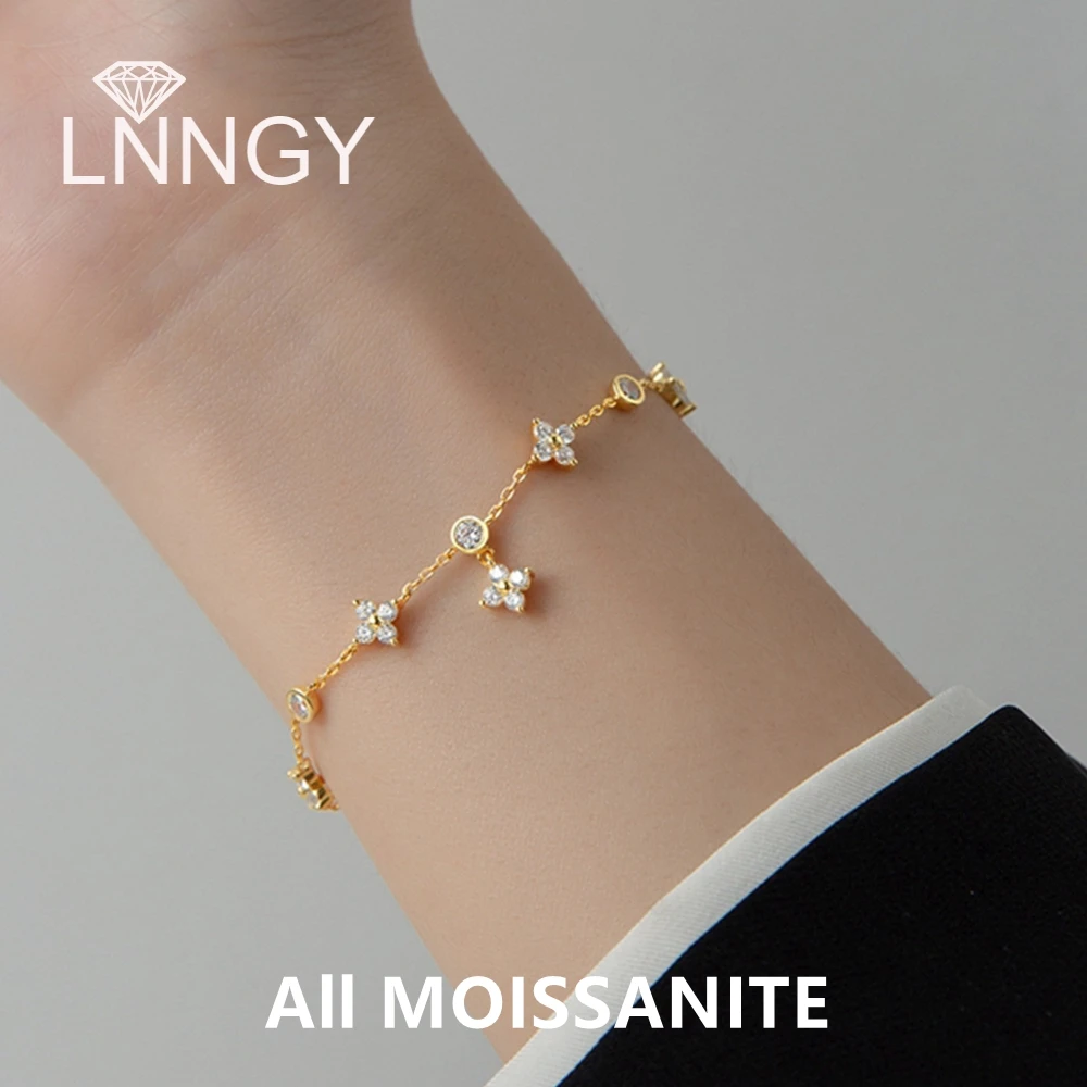 Top Trends: Lnngy Moissanite Bracelet With Certificate 925 Sterling Silver Four-leaf Flower Adjustable Chain Bracelets For Women 2023 Trend Shoppable Styles