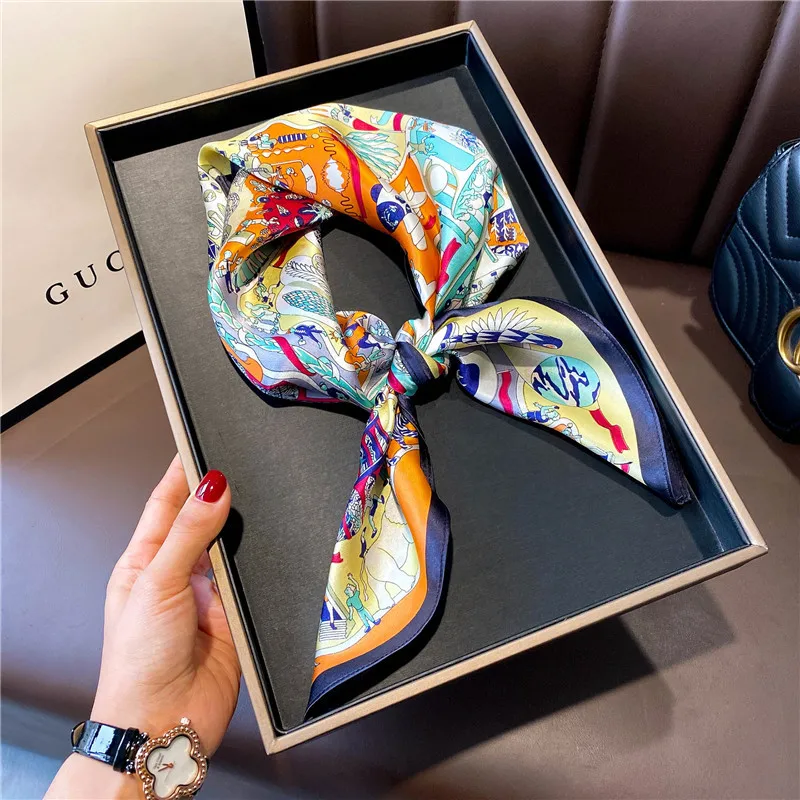 Top Trends: Pure Silk Shawl Print Headscarf Elegant Hair Wrap Neckerchief Female Satin Square Scarf Women Headband Foulard Hijab Bandana Shoppable Styles