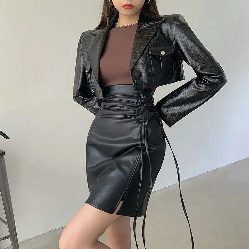 Top Trends: Women New Clothes High Waist Split Hem Solid Hip Skirt Spring Autumn Lacing Patchwork Slim All-match Mini Dress Fashion Sexy Shoppable Styles