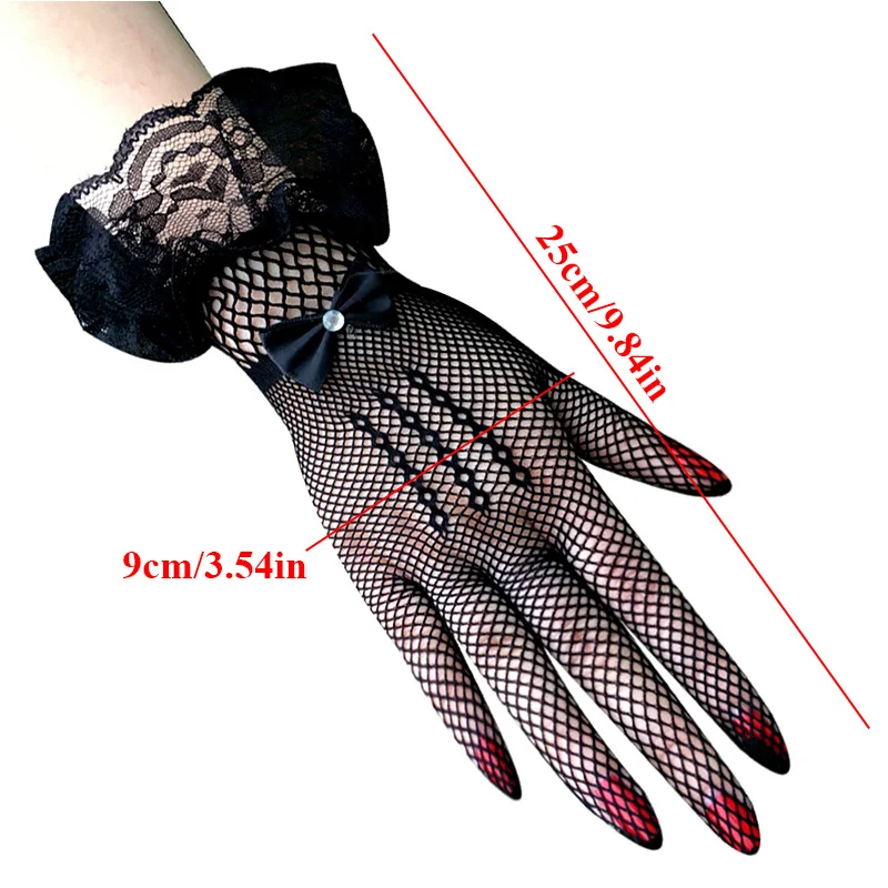 Top Trends: Women's Uv-proof Driving Gloves Rhinestone Bow Lace Design Sheer Fishnet Full Finger Mittens Mesh Fishnet Gloves 1 Pair Shoppable Styles - Image 6