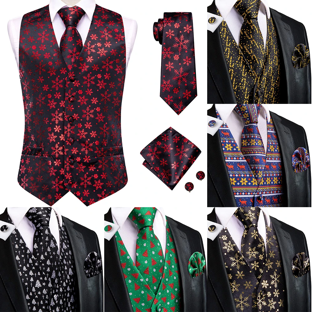 Top Trends: Hi-Tie Christma Men&#039;s Silk Vest Tie Red Black Business Formal Dress Sleeveless Jacket 4PC Hanky Cufflink Paisley Suit Waistcoat Shoppable Styles