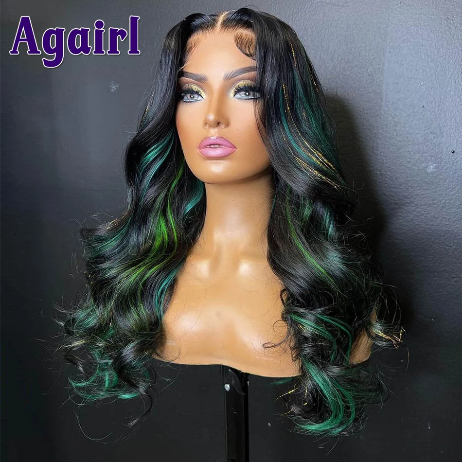 Top Trends: Green Highlight With Black 13x6 Body Wave Lace Frontal Wigs Brazilian Remy 28 30 Inch Human Hair With Baby Hair For Black Women Shoppable Styles