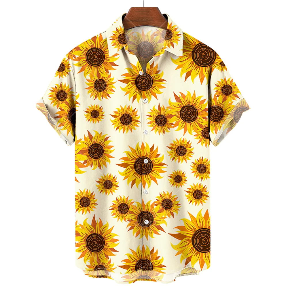 Top Trends: Hawaiian Men&#039;s Shirts 2023 Sunflower Sunshine Print Lapel Shirts For Men Fashion Short Sleeve Tops Loose Oversized Men Clothing Shoppable Styles