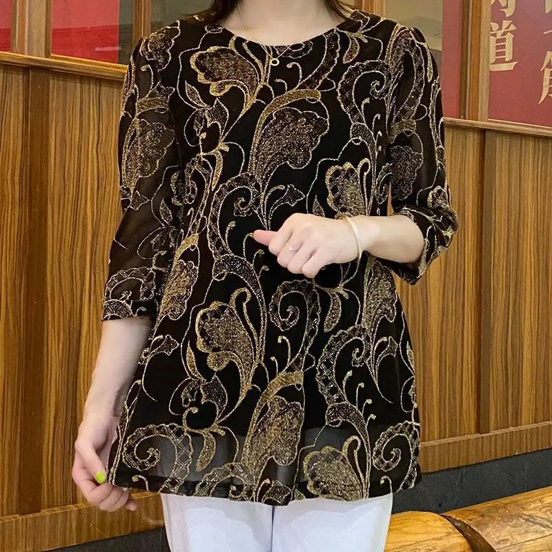 Top Trends: Vintage Plant Printed T-shirt Fashion Bright Silk Women&#039;s Clothing All-match Loose Summer Casual Half Sleeve O-Neck Pullovers Shoppable Styles