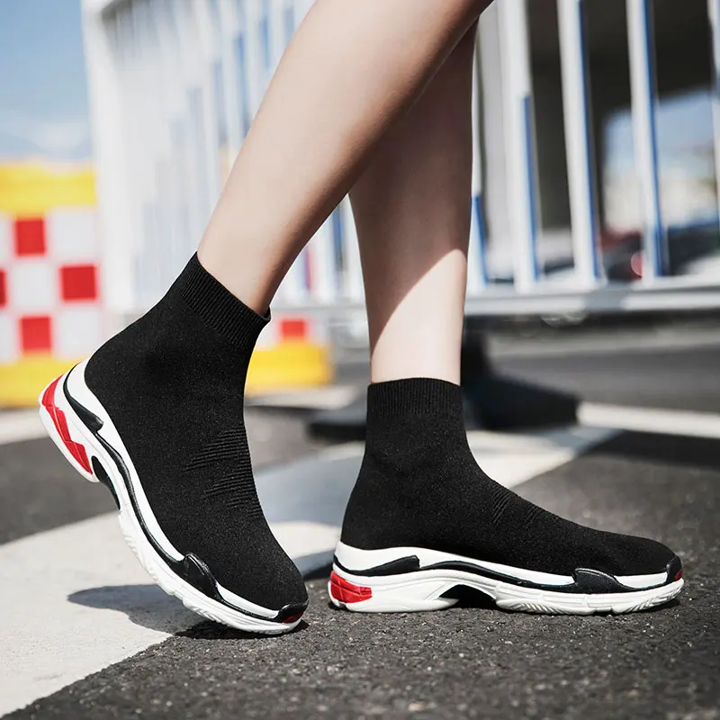 Top Trends: MWY Black Sneakers For Women Platform Vulcanized Shoes Female Socks Shoes Sports Trainers Men Slip-on Stretch Upper Size 35-47 Shoppable Styles