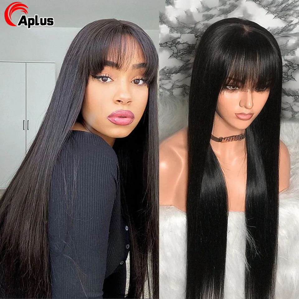 Top Trends: Straight Lace Front Wigs With Bangs Fringe Lace Human Hair Wig For Women Brazilian Glueless 13x4 HD Lace Frontal Wig With Bangs Shoppable Styles