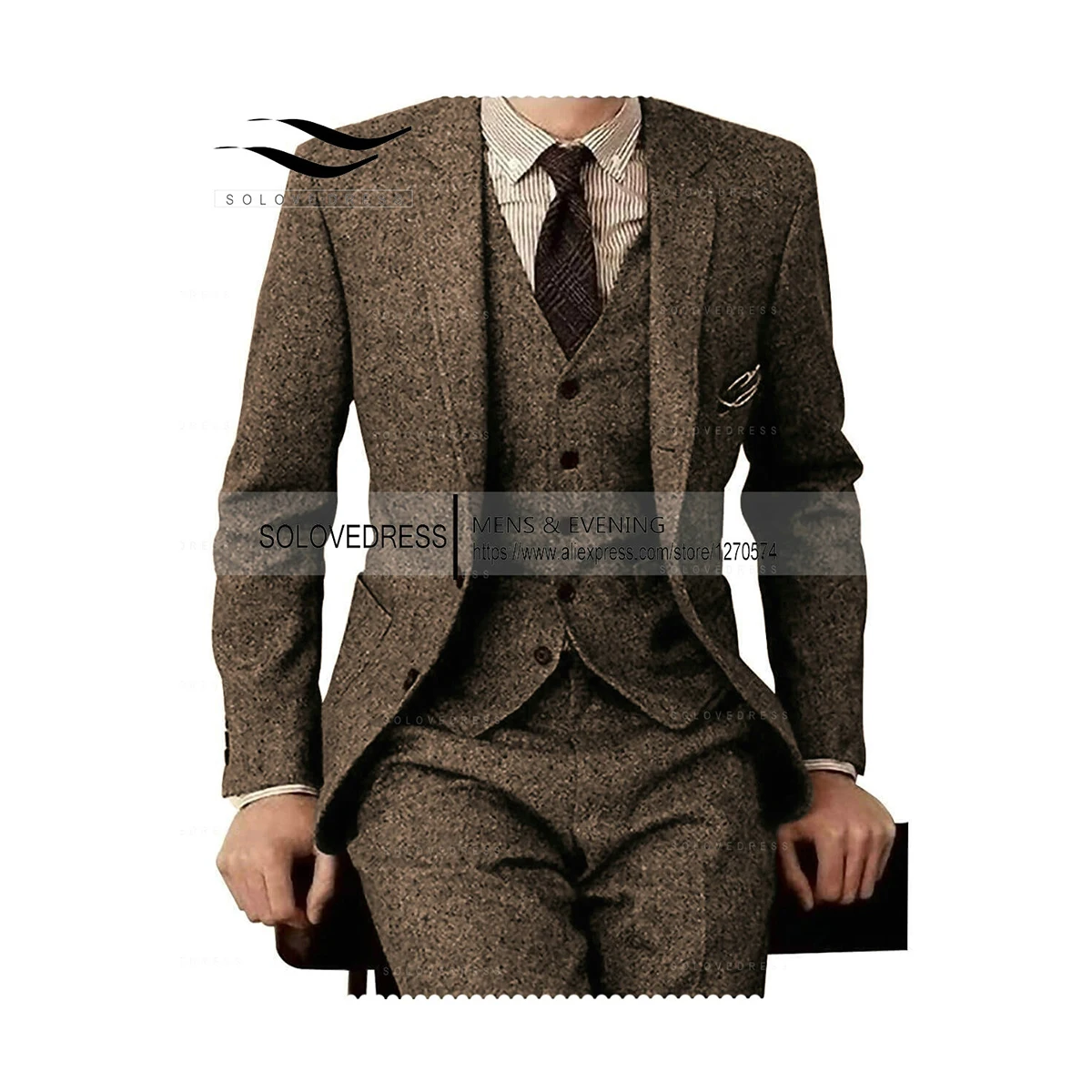 Top Trends: Brown Tweed Men Suits 3 Pieces Formal Business Suit Set Custom Gentle-Mens Groom Wedding Dress Blazer Suits(Jacket+ Pants+ Vest) Shoppable Styles