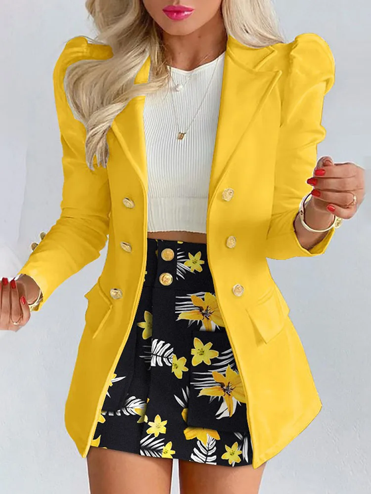 Top Trends: Spring Autumn New Printed Suit Set Short Skirt Women&#039;s Temperament Slim Tops Coat + Half Mini Skirt Female Office Suit Sets Kirt Shoppable Styles