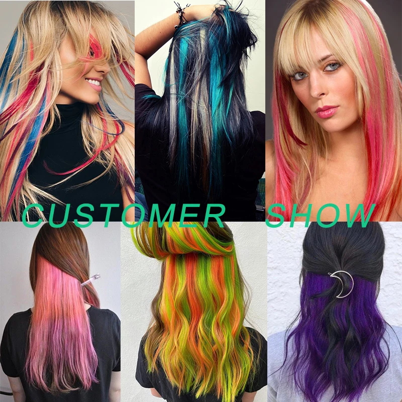 Top Trends: Colored Party Highlights Colorful Clip In Hair Extensions 22 Inch Straight 5Packs Synthetic Hairpieces For Women Kids Girls Shoppable Styles - Image 5