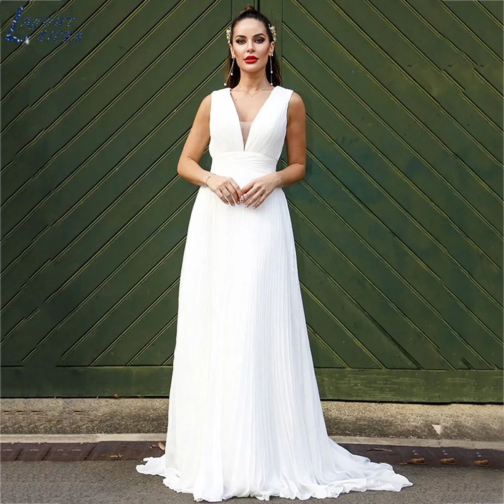 Top Trends: LAYOUT NICEB Appliques Spaghetti Strap A-Line Wedding Gown Backless Button Bride Dresses Sleeveless Vestido De Noiva Custom Made Shoppable Styles