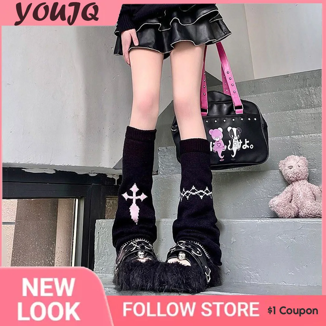 Top Trends: Harajuku Y2k Star Skull Two Side Wear Knitted Leg Warmers Zip Socks Punk Girls Japanese Kawaii Streetwear Leg Cover Shoppable Styles