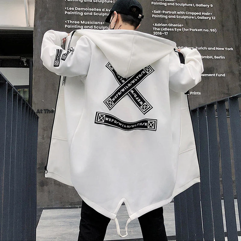 Top Trends: Autumn Men Windbreaker Jacket Black White Fashion Hip Hop Streetwear Long Overcoat Punk Gothic Hooded Trench Coat Men Clothes Shoppable Styles