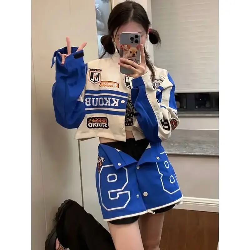 Top Trends: Vintage Women Baseball Jacket Spring Autumn America Racing Detachable Stand Collar Coat Patchwork Letter Embroidery Clothing Shoppable Styles - Image 6