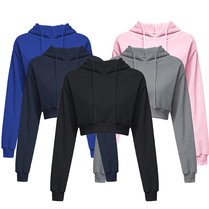 Top Trends: Sporty Pullover Long Sleeve Casual Open Navel Solid Hooded Sweatshirt Short Top Hoodie Sweater Shoppable Styles