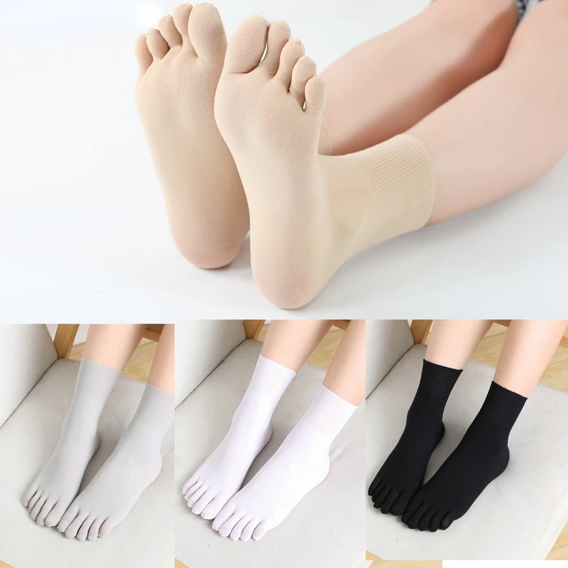 Top Trends: Summer Nylon Woman Man Five Finger Socks Solid Good Quality Boneless Breathable Elastic No Heel Thin Silk Socks With Toes Brand Shoppable Styles