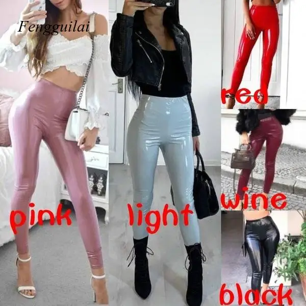 Top Trends: S-3Xl Wet Look Leather Leggings Women High Waist Leggings Stretch Slim Red Black Legging Fashion Pu Pants Women Shoppable Styles