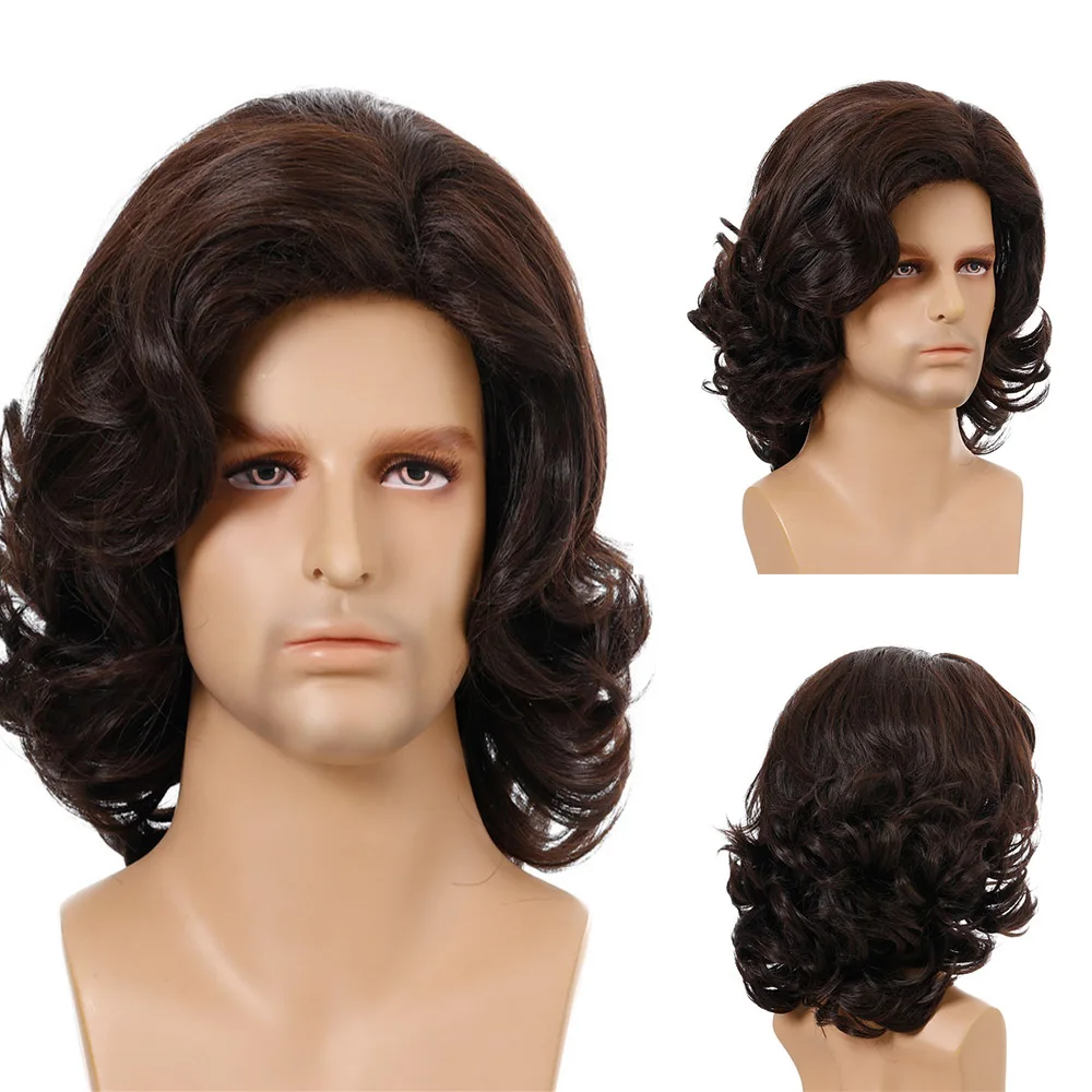 Top Trends: Long Synthetic Curly Wave Wigs For Men Brown Color Natural Fluffy Wig With Bangs Daily Cosplay Use Heat Resistant Fiber Wigs Shoppable Styles