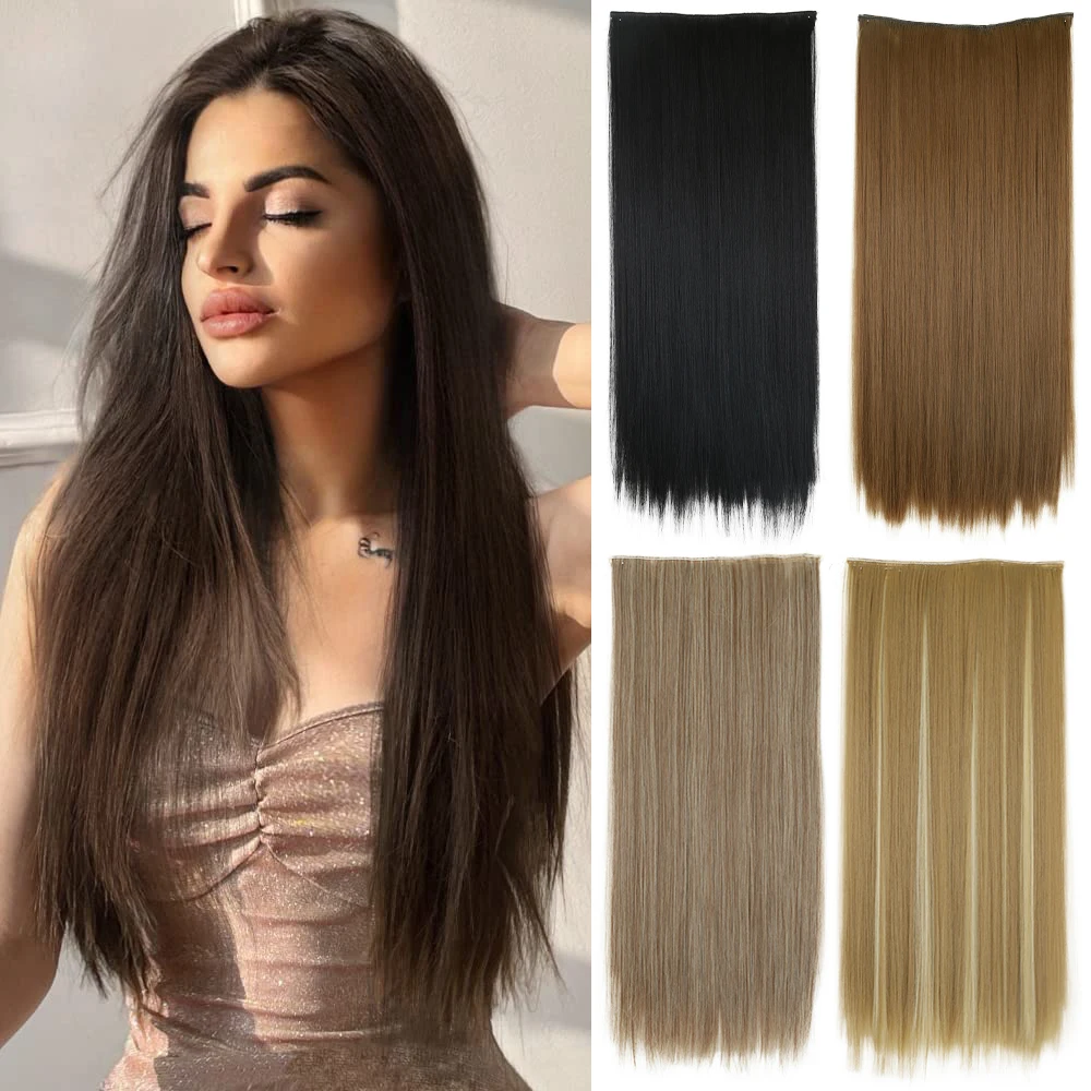 Top Trends: Synthetic 5 Clip On Hair Extension Long Straight Hairpiece Natural Heat Resistant Fiber 56cm Fake Hair For Women Hairstyle Shoppable Styles