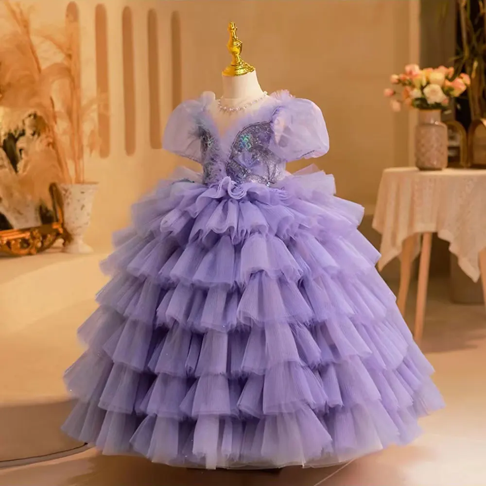 Top Trends: Jill Wish Elegan Luxury Lilac Girl Dress Beading Arabic Princess Kids Wedding Birthday Party Ball Gown Holy Communion 2024 J244 Shoppable Styles - Image 3