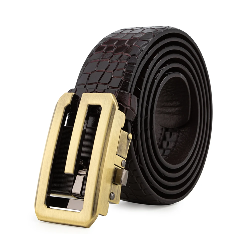 Top Trends: Classic G Genuine Leather Belts For Men With Gold-Toned Automatical Buckle Ratchet Closure Designer Business Daily Male Strap Shoppable Styles