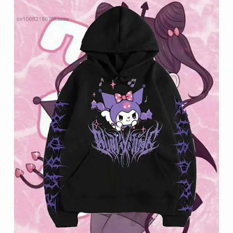 Top Trends: Sanrio Cartoon Kuromi Print Clothes Harajuku Thin Hoodies Women Spring Long Seeve Pullovers Female Sweatshirts Y2k Trendy Tops Shoppable Styles