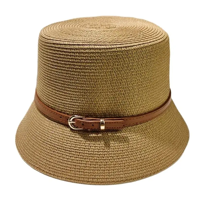 Top Trends: Women's Summer Bucket Hat Belt Decoration UV Protection Sun Cap Female Flat Top Beach Hat Sun Hats Straw Hat Derby Travel Shoppable Styles