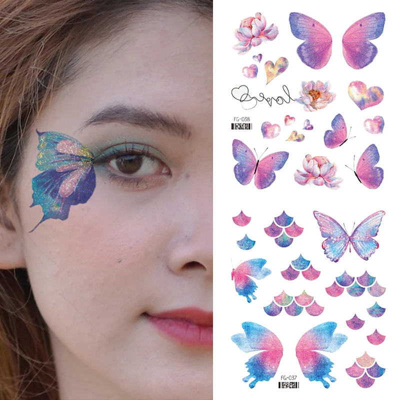 Top Trends: Fairy Shiny Glittering Butterfly Tattoo Sticker Waterproof Eyes Face Stickers Body Art Fake Tattoos Dance Music Festival Makeup Shoppable Styles - Image 2