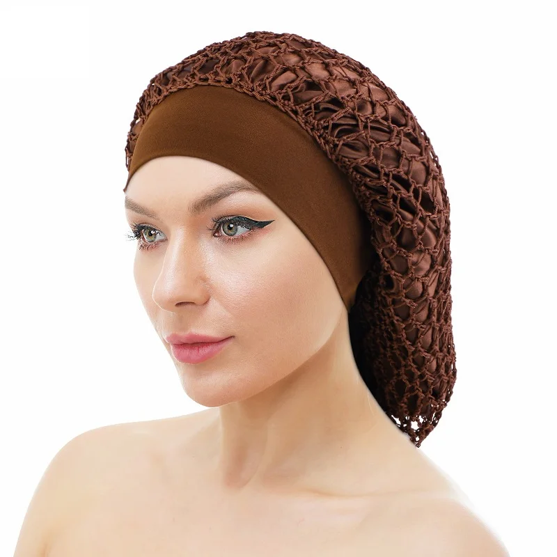 Top Trends: New Women&#039;s Satin Double Layer Sleeping Night Caps With Mesh Elastic Band Net Crochet Head Wraps Cover Turban Hair Loss Cap Shoppable Styles