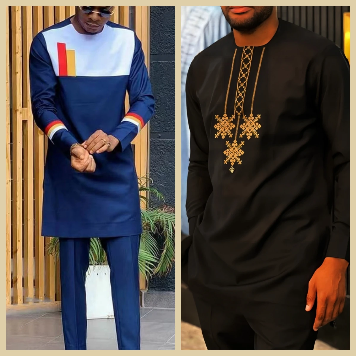 Top Trends: African Men&#039;s Clothing Men&#039;s Suit Two-Piece Pants Set Round Neck Stitching Solid Color Long Sleeves Festival Social Ethnic Style Shoppable Styles