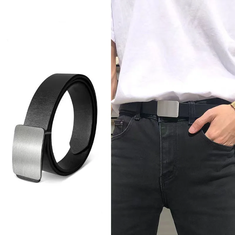 Top Trends: New Fashion Simple Smooth Buckle Unisex Belt PU Leather Silver Buckle Men Belt Jeans Trousers Accessories Women Waistband Shoppable Styles