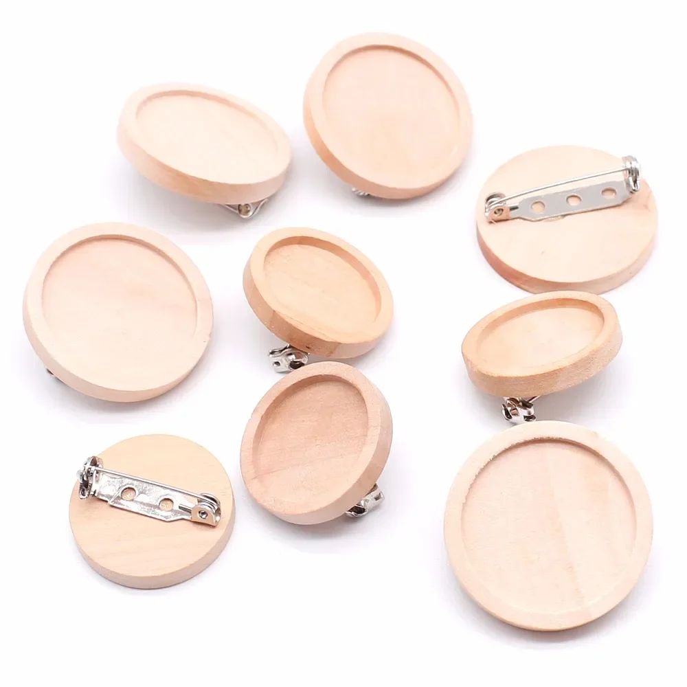 Top Trends: 10pcs / lot Blank Wood Cabochon Brooch Base Settings 20 25 30 40mm Dia Round Bezel Tray Diy Brooches Pin Backs For Jewelry Making Shoppable Styles