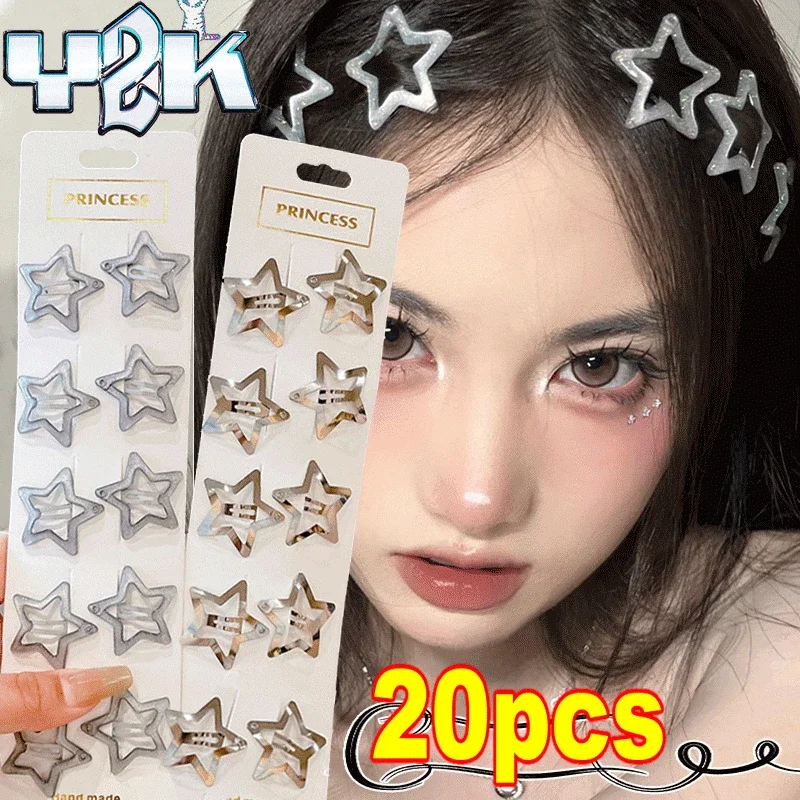 Top Trends: 1-20Pcs New Y2K Shining Silver Star Hair Clips For Girls Pentagram Metal Snap Clip Hairpins Barrettes Hair Grip Hair Accessories Shoppable Styles