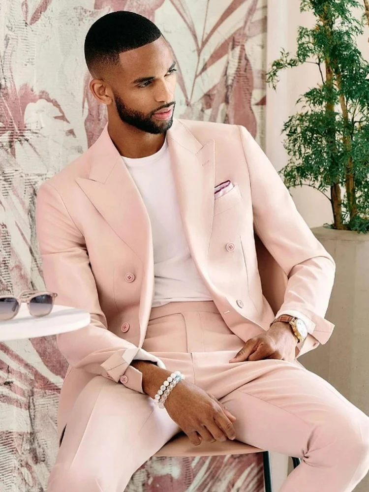 Top Trends: Fashion Pink Slim Fit Mens Suits For African Groom Wedding Peaked Lapel Tuxedo 2 Piece Jacket Pants Set Formal Costume Homme Shoppable Styles - Image 2