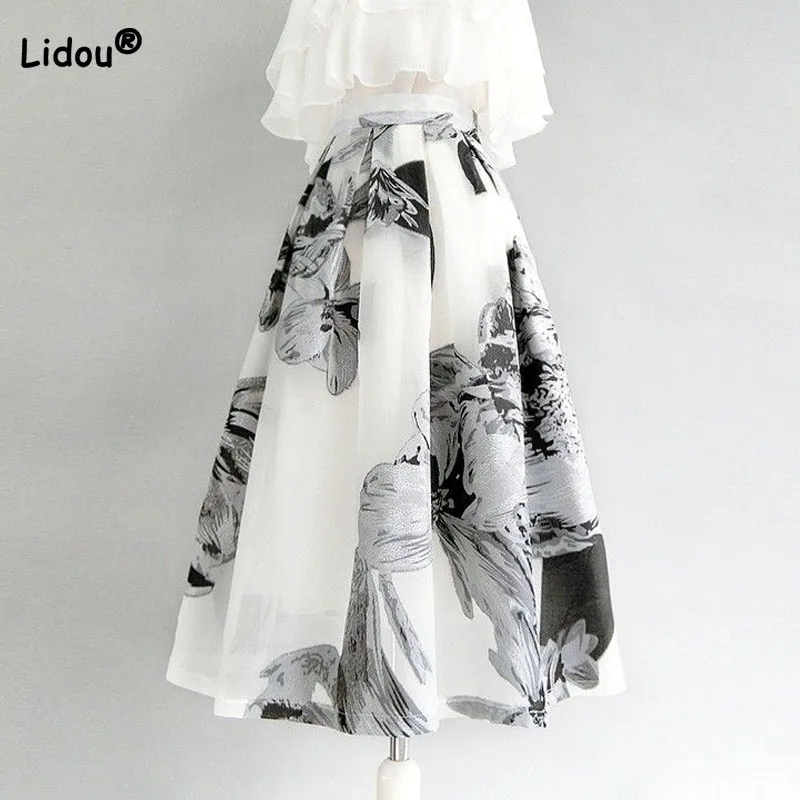 Top Trends: Fashion Elegant Female High Waist Printed Skirt Women&#039;s Clothing 2023 Summer New Korean A-Line Pleated Ball Gown Outfit Skirts Shoppable Styles