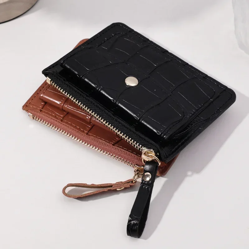 Top Trends: Women Short Hand-held Wallet Simple PU Leather Multi-Slot Zipper Keychain Small Card Bag Holder Crocodile Pattern Coin Purses Shoppable Styles - Image 3